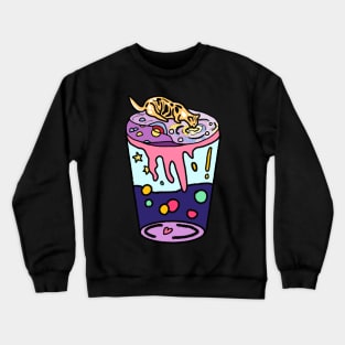 Aesthetic Cat Drinking Boba Milk on Aesthetic Land - Blue Crewneck Sweatshirt